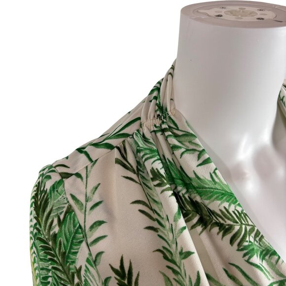 Vintage 70s Tropical Dress Womens XS Deep V Green Botanical Maxi Empire Bust - Picture 5 of 13